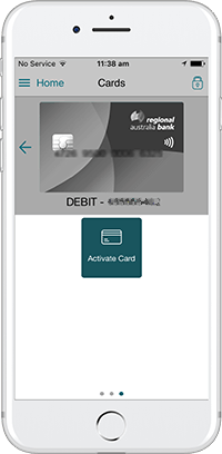 Regional Australia Bank App - Unactivated card screen